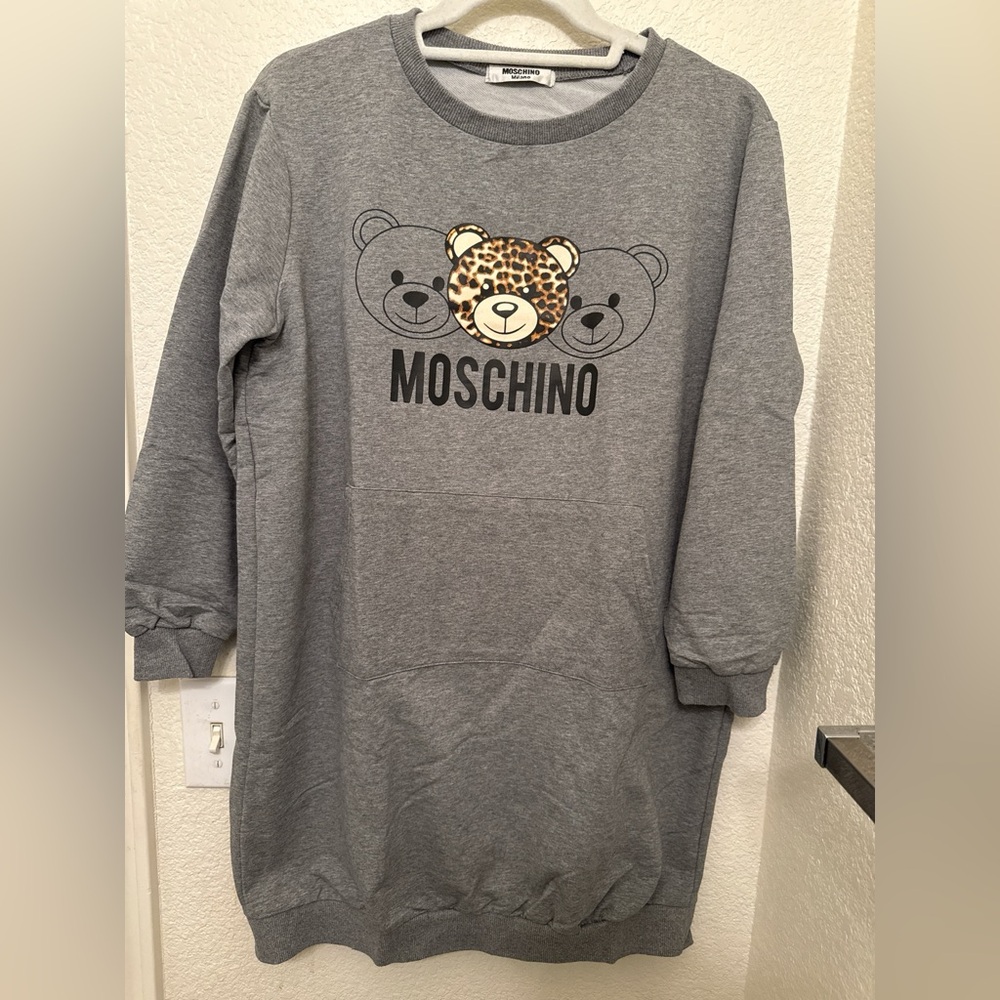Moschino Gray Sweater With Bear Design